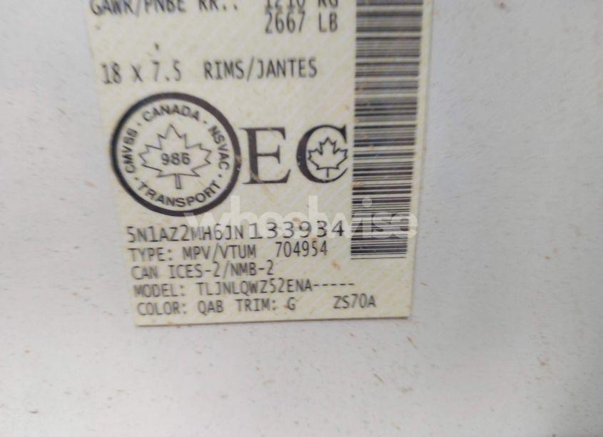 Photo 9 of 2018 Nissan Murano PLATINUM/S/SL/SV (VIN 5N1AZ2MH6JN133934)