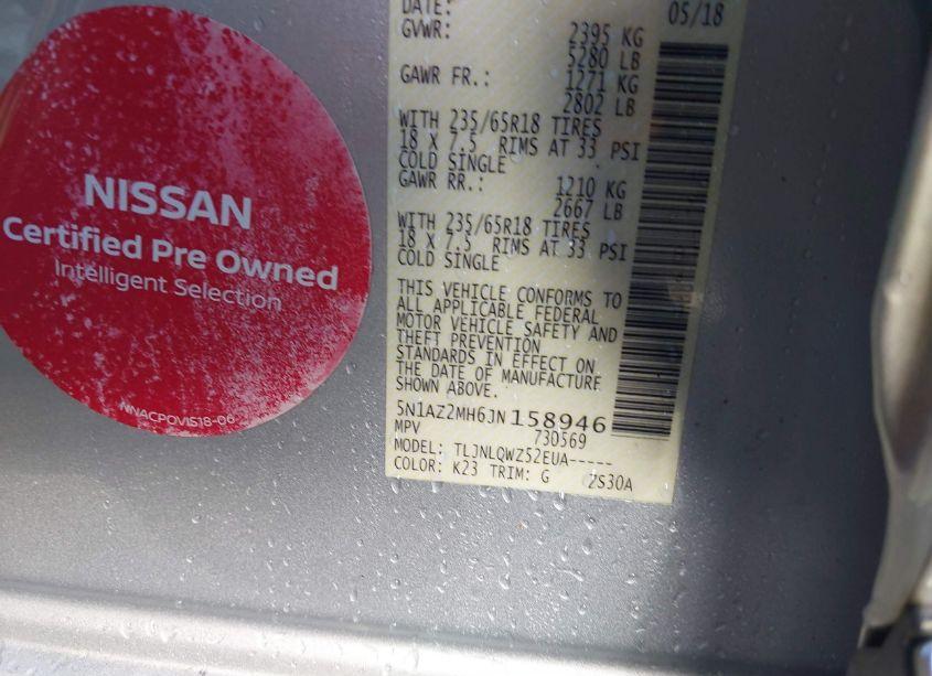 Photo 9 of 2018 Nissan Murano SV (VIN 5N1AZ2MH6JN158946)