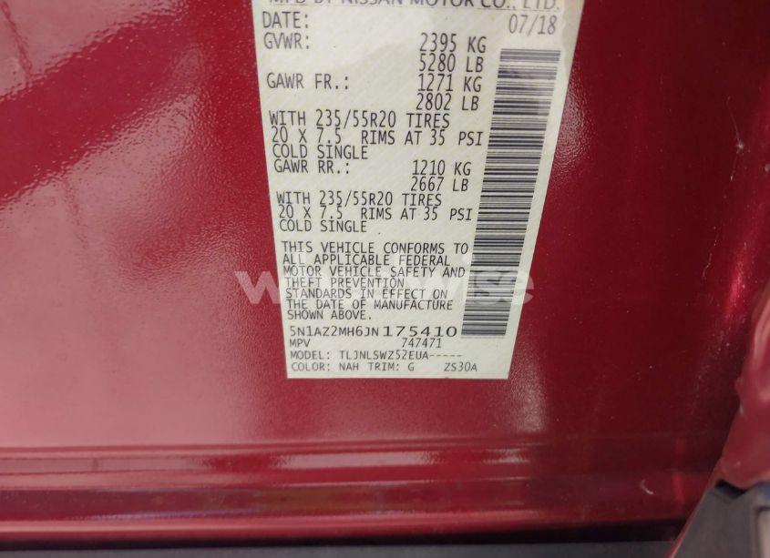 Photo 9 of 2018 Nissan Murano PLATINUM (VIN 5N1AZ2MH6JN175410)