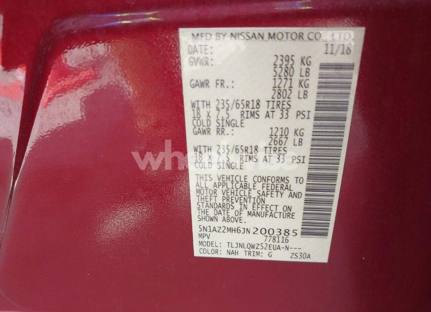 Photo 9 of 2018 Nissan Murano SV (VIN 5N1AZ2MH6JN200385)