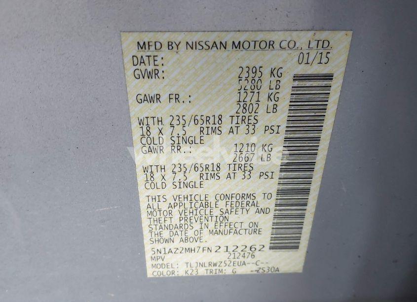 Photo 9 of 2015 Nissan Murano SL (VIN 5N1AZ2MH7FN212262)