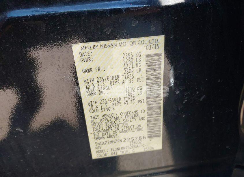 Photo 9 of 2015 Nissan Murano SL (VIN 5N1AZ2MH7FN225786)