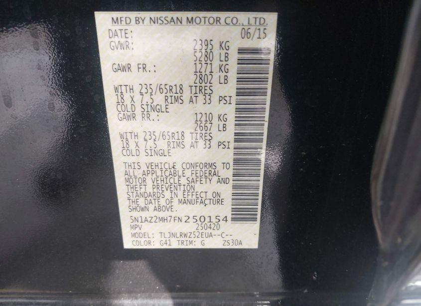 Photo 9 of 2015 Nissan Murano SL (VIN 5N1AZ2MH7FN250154)