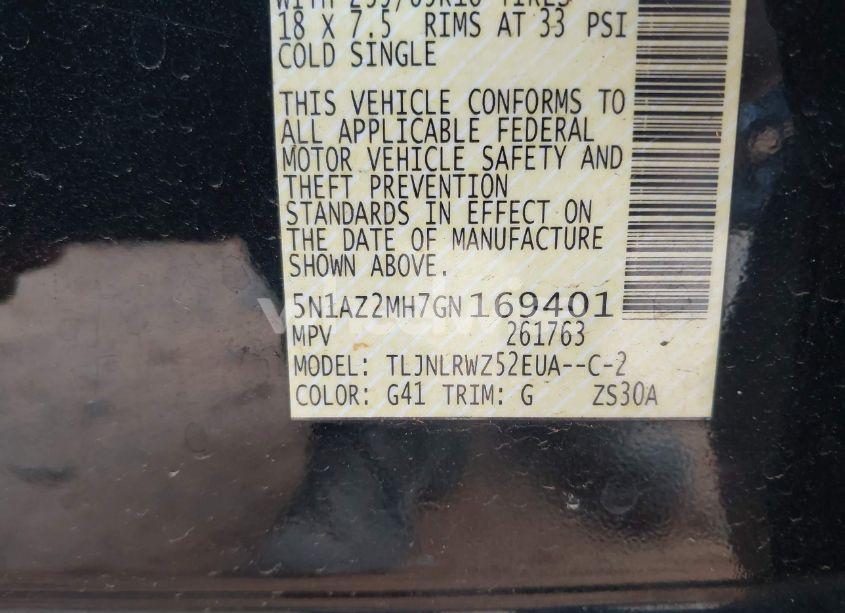 Photo 9 of 2016 Nissan Murano SL (VIN 5N1AZ2MH7GN169401)