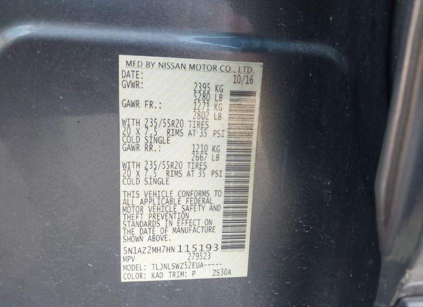 Photo 9 of 2017 Nissan Murano PLATINUM (VIN 5N1AZ2MH7HN115193)