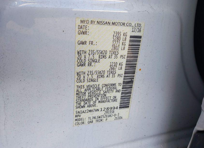 Photo 9 of 2017 Nissan Murano PLATINUM (VIN 5N1AZ2MH7HN128994)