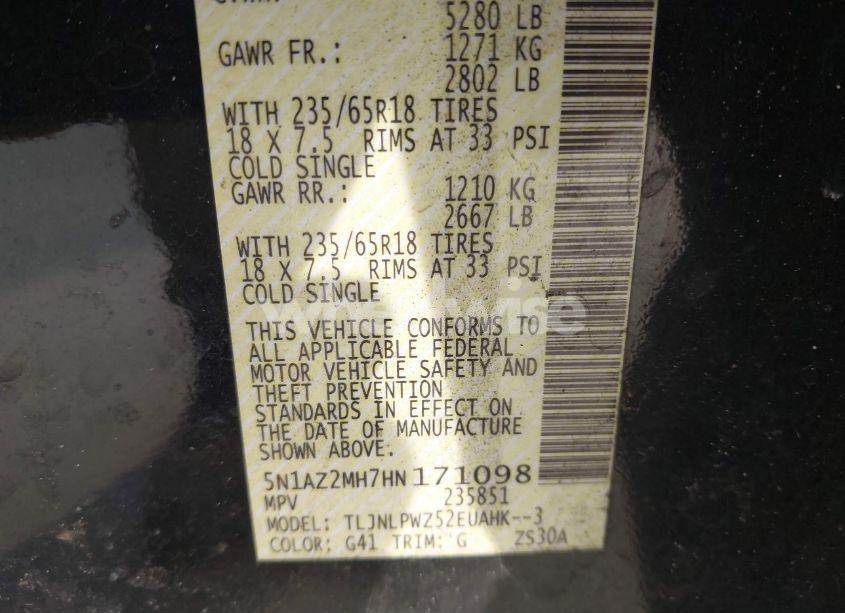 Photo 9 of 2017 Nissan Murano S (VIN 5N1AZ2MH7HN171098)