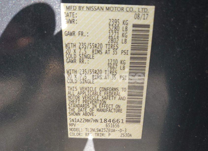 Photo 9 of 2017 Nissan Murano PLATINUM (VIN 5N1AZ2MH7HN184661)