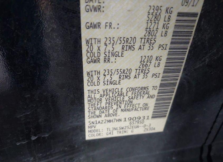 Photo 9 of 2017 Nissan Murano PLATINUM (VIN 5N1AZ2MH7HN190931)