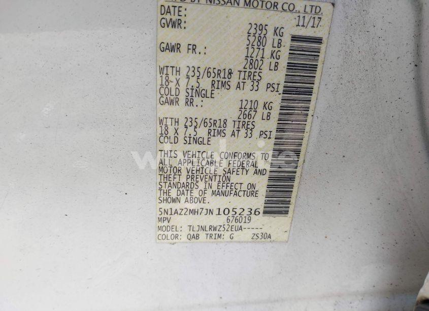 Photo 9 of 2018 Nissan Murano SL (VIN 5N1AZ2MH7JN105236)