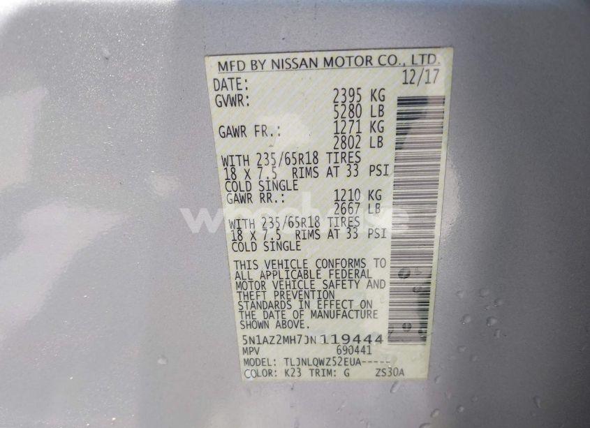 Photo 9 of 2018 Nissan Murano SV (VIN 5N1AZ2MH7JN119444)