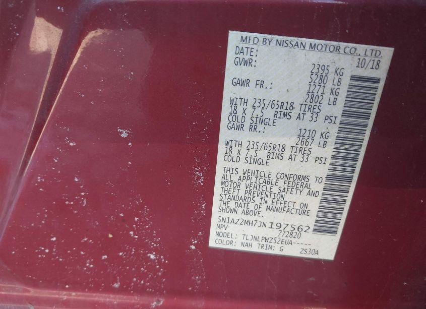 Photo 9 of 2018 Nissan Murano S (VIN 5N1AZ2MH7JN197562)