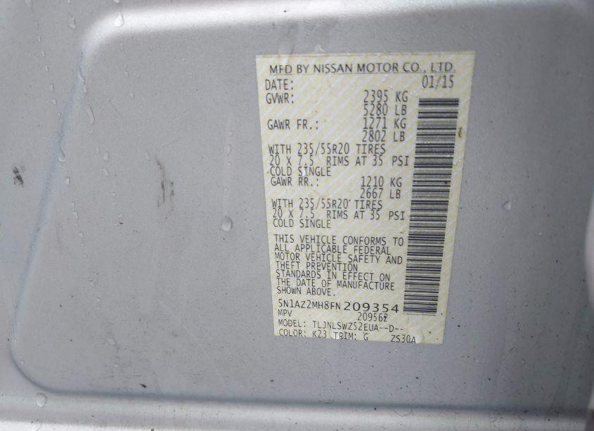 Photo 9 of 2015 Nissan Murano PLATINUM (VIN 5N1AZ2MH8FN209354)