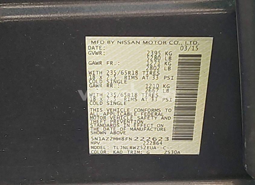 Photo 9 of 2015 Nissan Murano SL (VIN 5N1AZ2MH8FN222623)