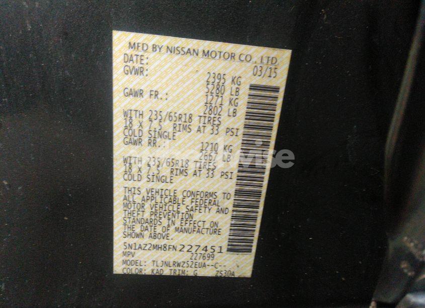 Photo 9 of 2015 Nissan Murano SL (VIN 5N1AZ2MH8FN227451)