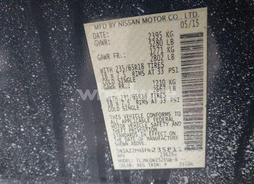 Photo 9 of 2015 Nissan Murano SV (VIN 5N1AZ2MH8FN235811)