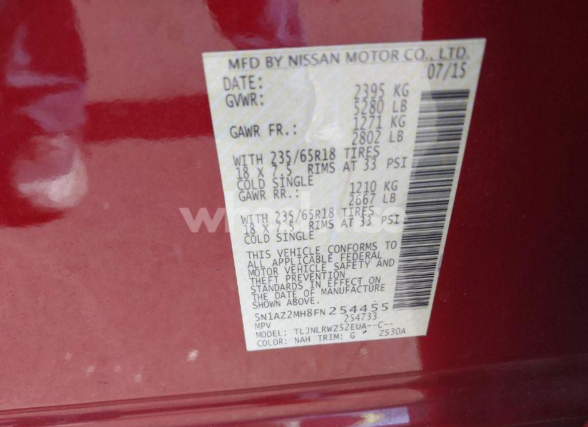 Photo 9 of 2015 Nissan Murano SL (VIN 5N1AZ2MH8FN254455)