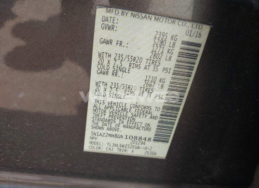 Photo 9 of 2016 Nissan Murano PLATINUM (VIN 5N1AZ2MH8GN108848)