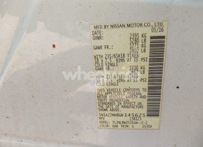 Photo 9 of 2016 Nissan Murano SL (VIN 5N1AZ2MH8GN145625)