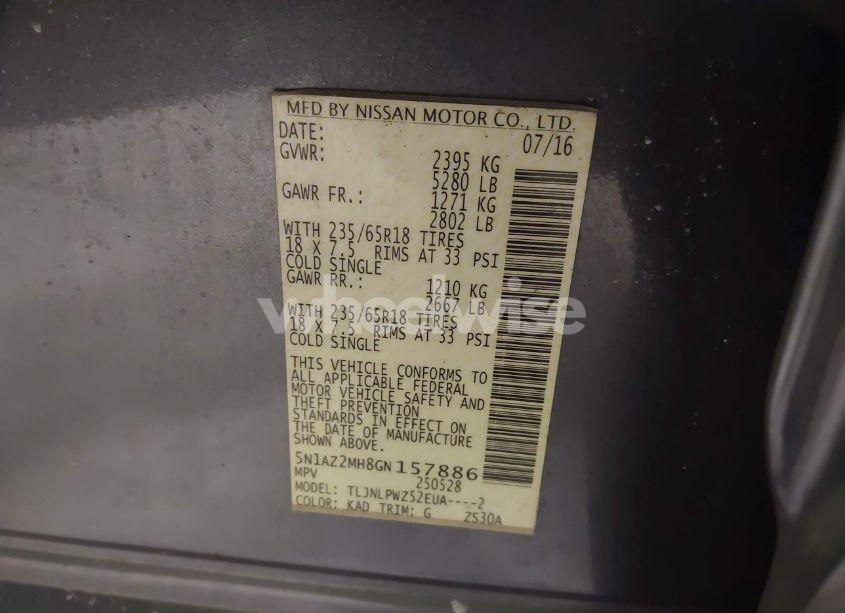 Photo 9 of 2016 Nissan Murano S (VIN 5N1AZ2MH8GN157886)