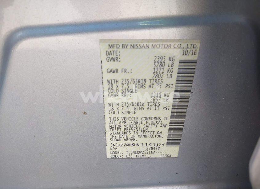 Photo 9 of 2017 Nissan Murano S/SL/SV/PLATINUM (VIN 5N1AZ2MH8HN114103)