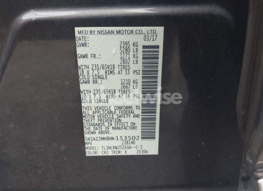 Photo 9 of 2017 Nissan Murano SL (VIN 5N1AZ2MH8HN153502)