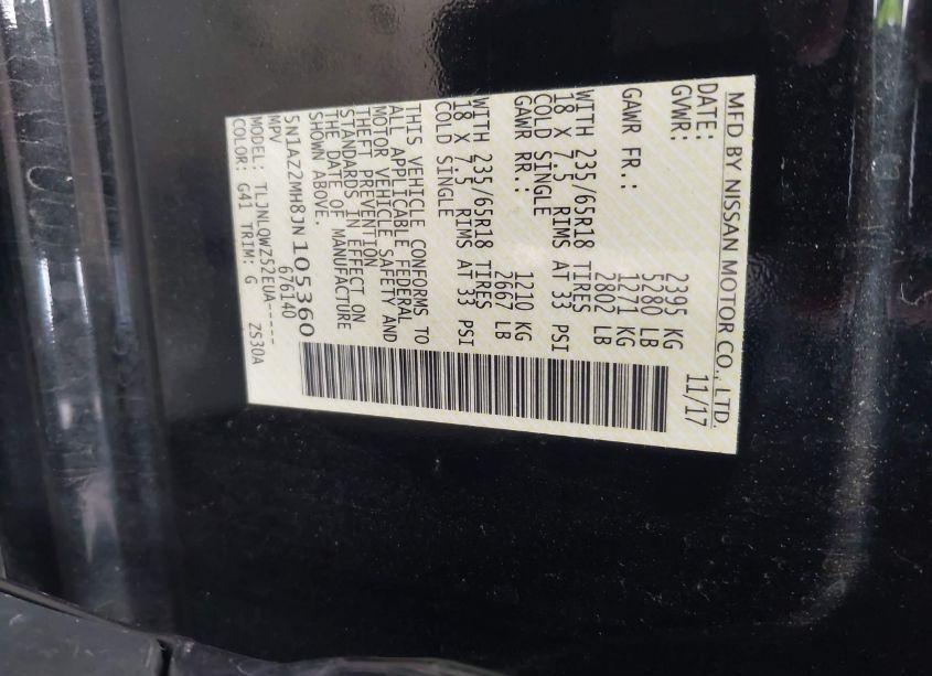 Photo 9 of 2018 Nissan Murano SV (VIN 5N1AZ2MH8JN105360)