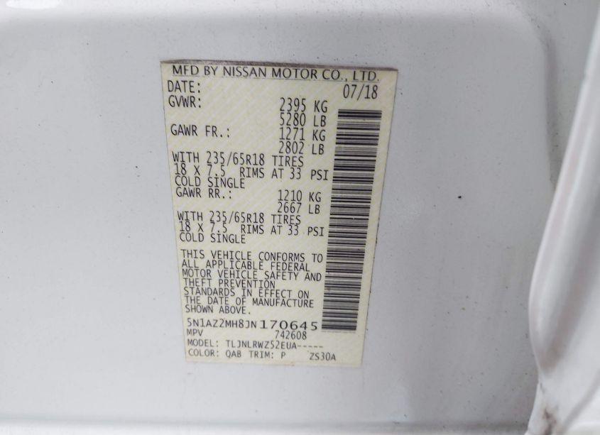 Photo 9 of 2018 Nissan Murano SL (VIN 5N1AZ2MH8JN170645)