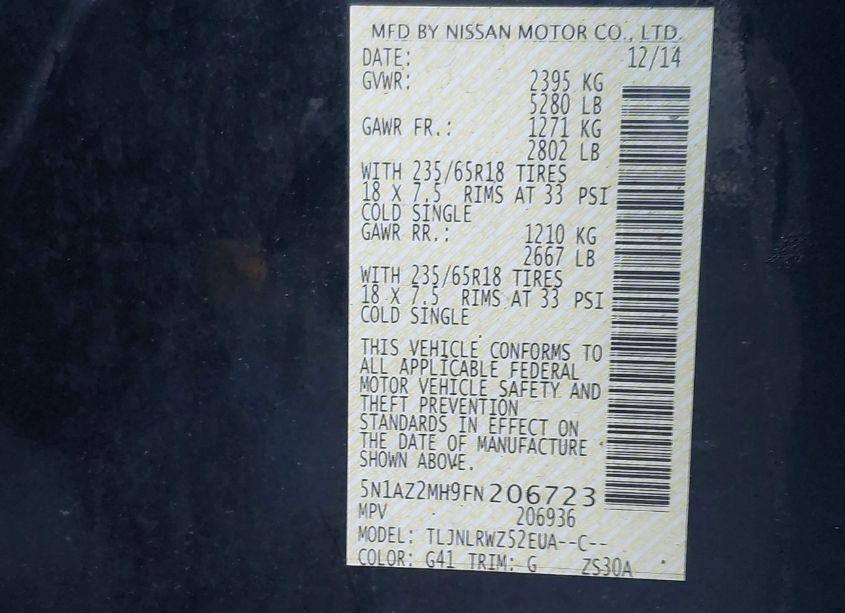 Photo 9 of 2015 Nissan Murano SL (VIN 5N1AZ2MH9FN206723)