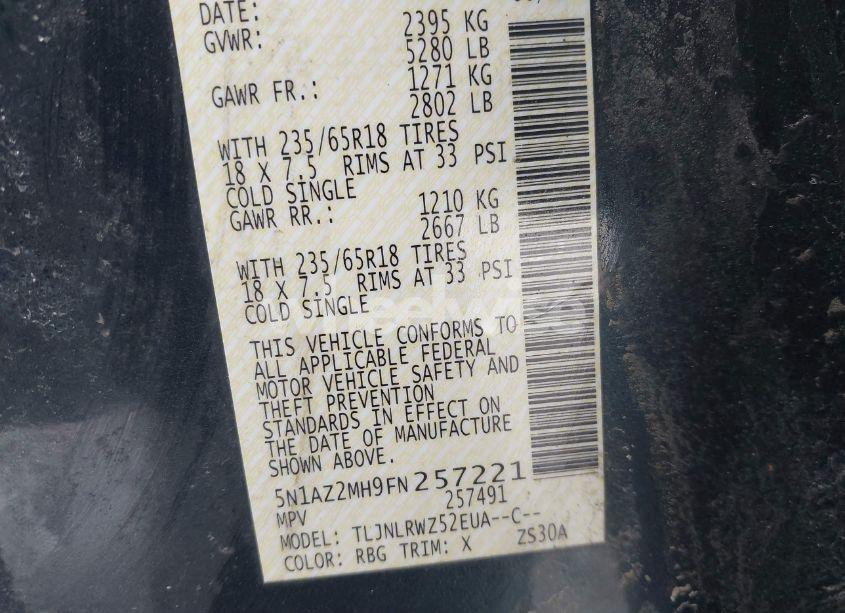 Photo 9 of 2015 Nissan Murano SL (VIN 5N1AZ2MH9FN257221)