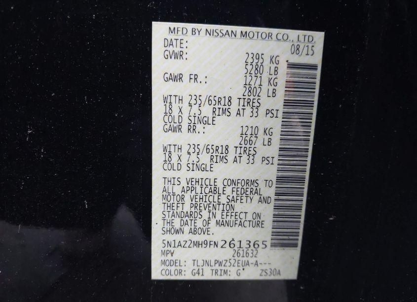 Photo 9 of 2015 Nissan Murano S (VIN 5N1AZ2MH9FN261365)