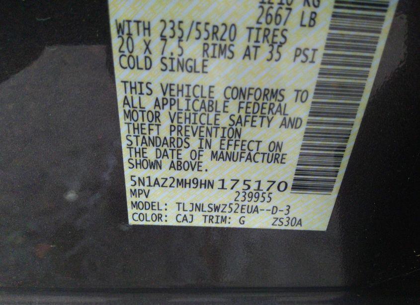 Photo 9 of 2017 Nissan Murano PLATINUM (VIN 5N1AZ2MH9HN175170)