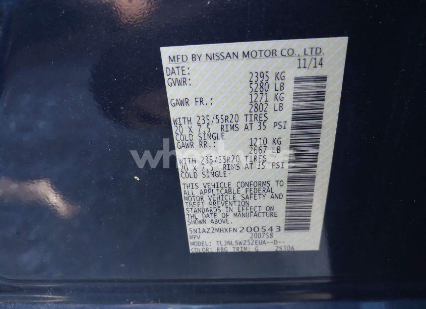 Photo 9 of 2015 Nissan Murano PLATINUM/S/SL/SV (VIN 5N1AZ2MHXFN200543)