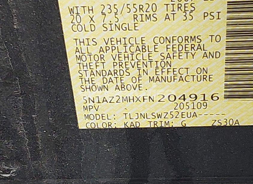 Photo 9 of 2015 Nissan Murano PLATINUM (VIN 5N1AZ2MHXFN204916)