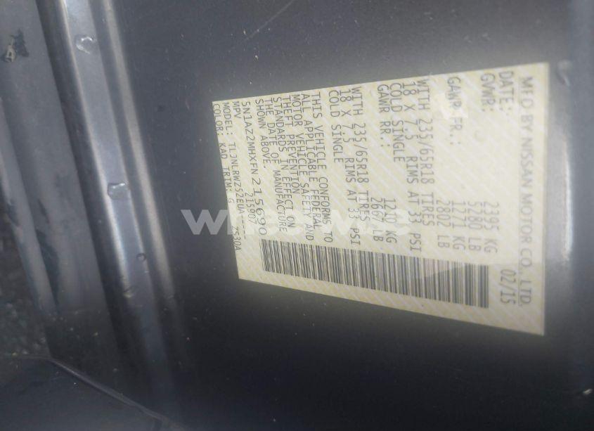 Photo 9 of 2015 Nissan Murano SL (VIN 5N1AZ2MHXFN215690)