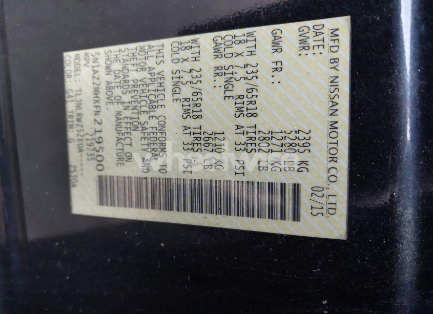 Photo 9 of 2015 Nissan Murano SL (VIN 5N1AZ2MHXFN219500)