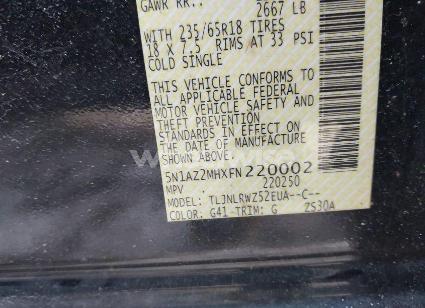 Photo 9 of 2015 Nissan Murano SL (VIN 5N1AZ2MHXFN220002)