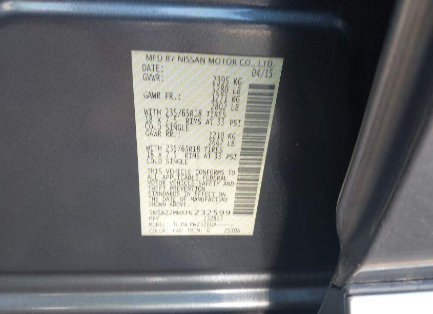 Photo 9 of 2015 Nissan Murano S (VIN 5N1AZ2MHXFN232599)