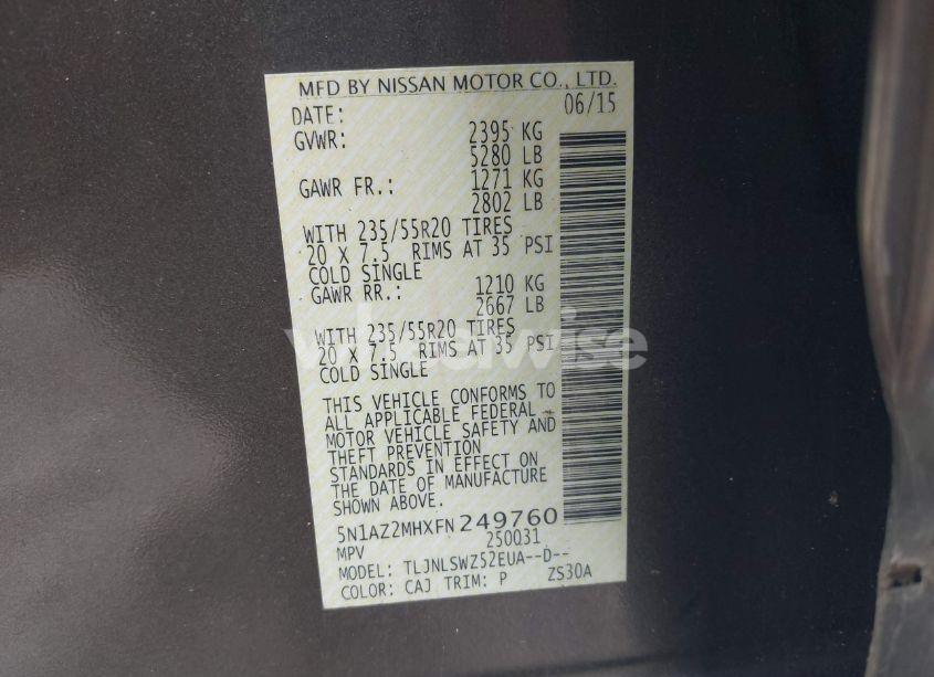 Photo 9 of 2015 Nissan Murano PLATINUM (VIN 5N1AZ2MHXFN249760)