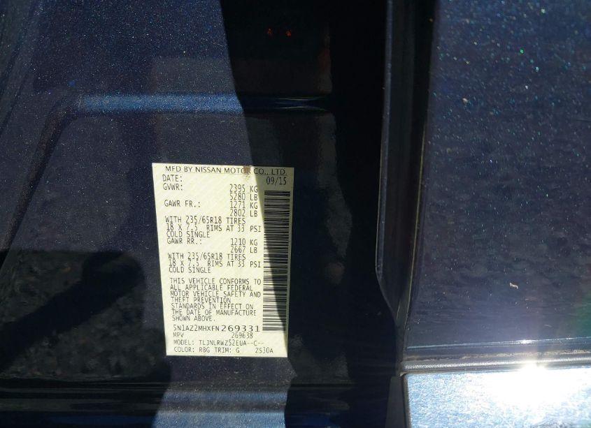 Photo 9 of 2015 Nissan Murano SL (VIN 5N1AZ2MHXFN269331)