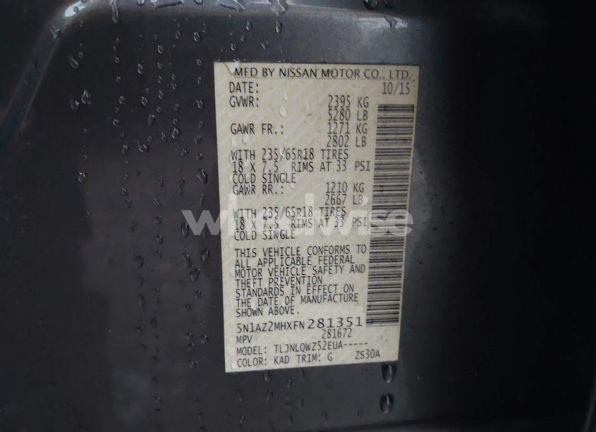 Photo 9 of 2015 Nissan Murano SV (VIN 5N1AZ2MHXFN281351)