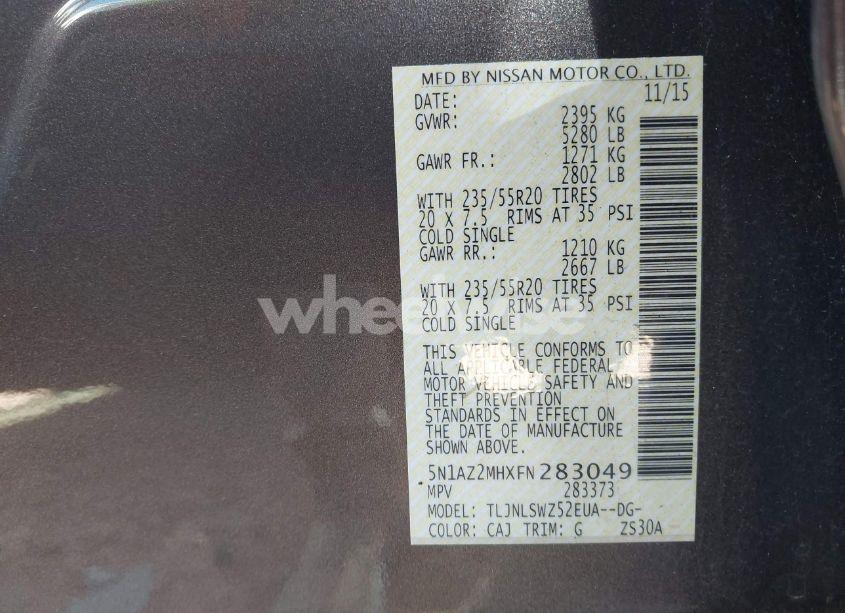 Photo 9 of 2015 Nissan Murano PLATINUM (VIN 5N1AZ2MHXFN283049)