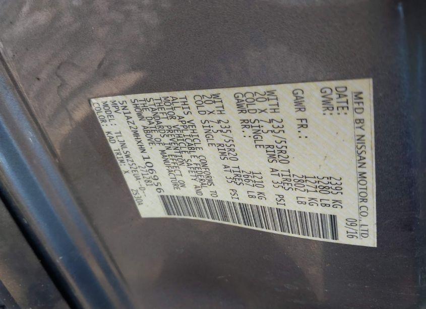 Photo 9 of 2017 Nissan Murano PLATINUM (VIN 5N1AZ2MHXHN106956)