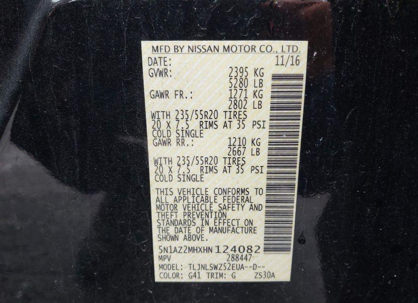 Photo 9 of 2017 Nissan Murano PLATINUM (VIN 5N1AZ2MHXHN124082)