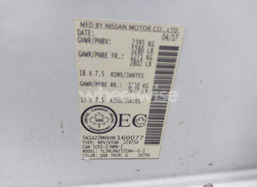 Photo 9 of 2017 Nissan Murano SL (VIN 5N1AZ2MHXHN160077)