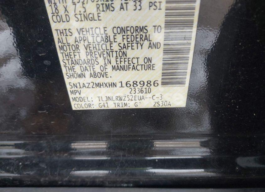 Photo 9 of 2017 Nissan Murano SL (VIN 5N1AZ2MHXHN168986)