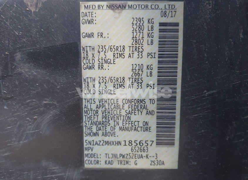 Photo 9 of 2017 Nissan Murano S (VIN 5N1AZ2MHXHN185657)