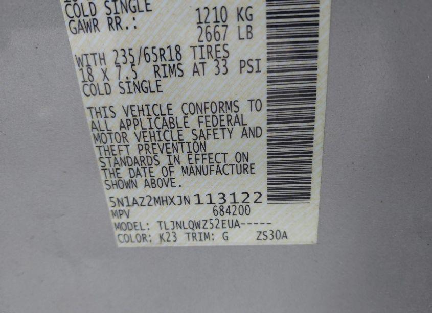 Photo 9 of 2018 Nissan Murano SV (VIN 5N1AZ2MHXJN113122)