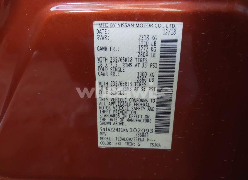 Photo 9 of 2019 Nissan Murano SV (VIN 5N1AZ2MJ1KN102093)