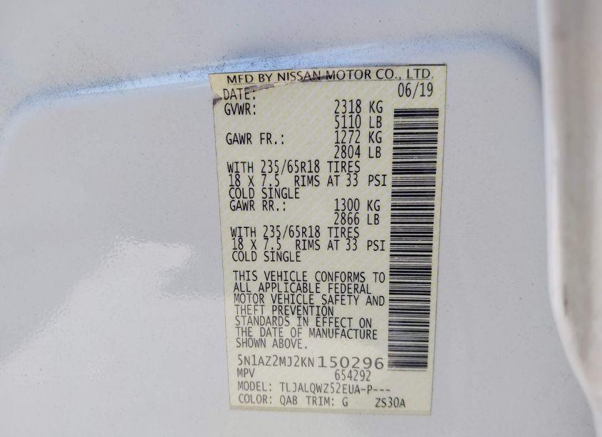 Photo 9 of 2019 Nissan Murano SV (VIN 5N1AZ2MJ2KN150296)